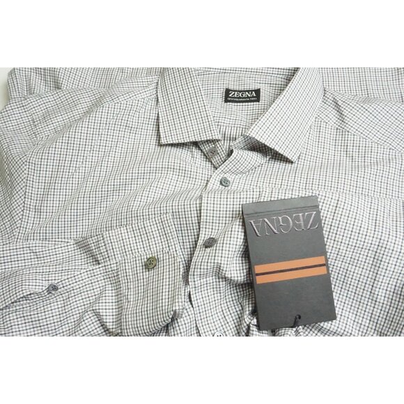 Ermenegildo Zegna Centoquaranta Twill White Gray Plaid Check Sz L BRAND NEW
